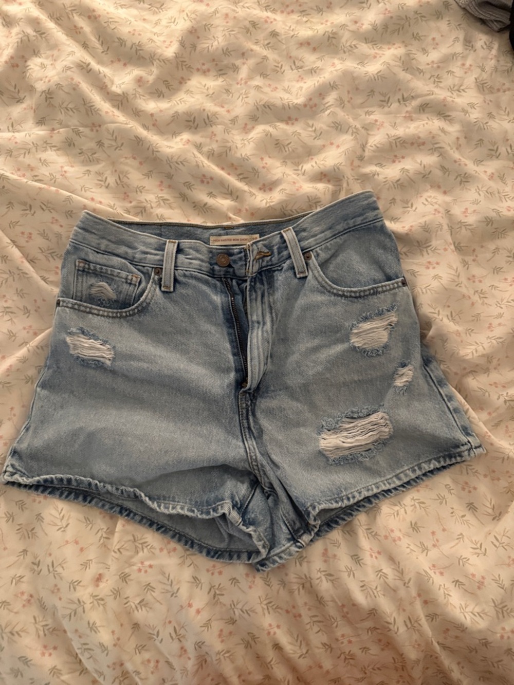 Levi's Light Blue Distressed High-Rise Denim Shorts